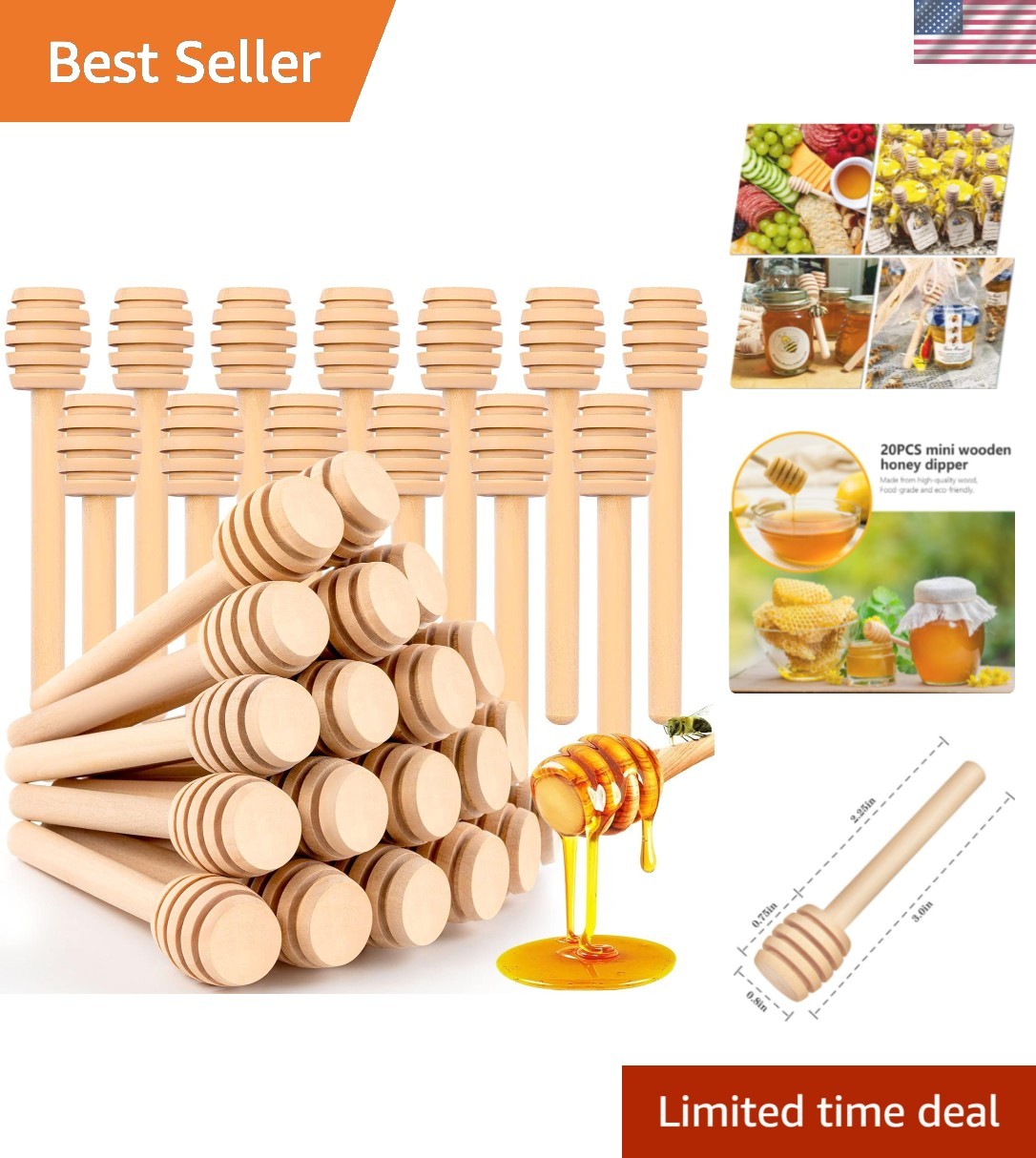 25Pcs Honey Dipper Sticks, Wooden Honey Dipper, 3 Inch Mini Honeycomb Stick, ...