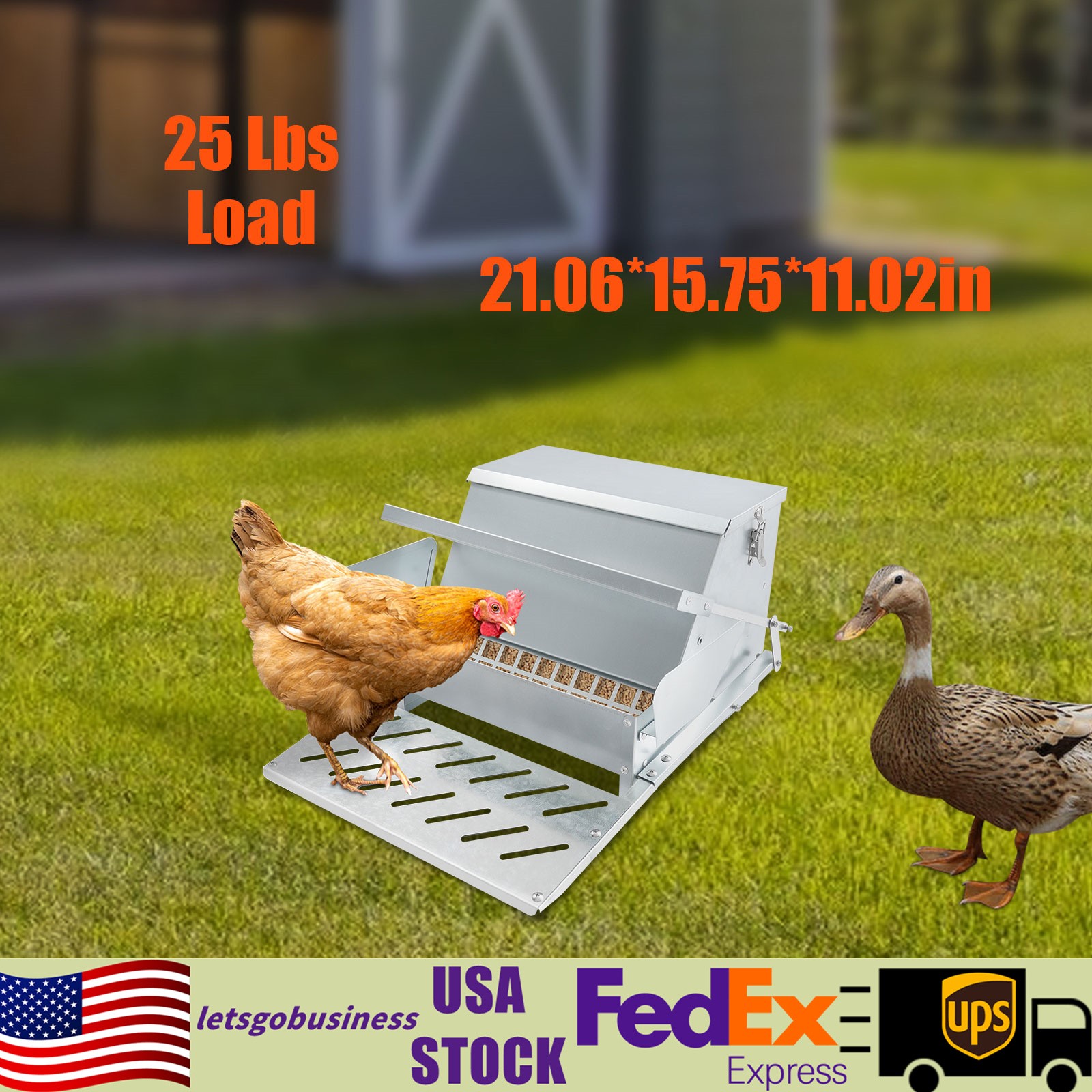 Automatic Metal Treadle Feeder 25lb Capacity, Feed Trough Chicken Feeder,