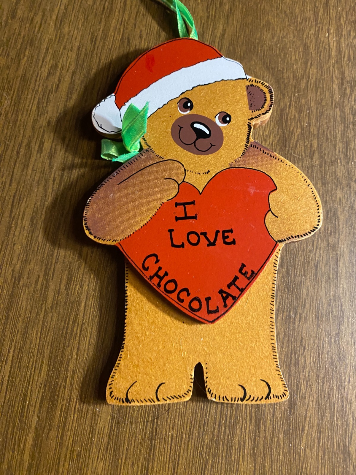 Kurt Adler Wooden Bear I LOVE CHOCOLATE Christmas Ornament 5 1/4"