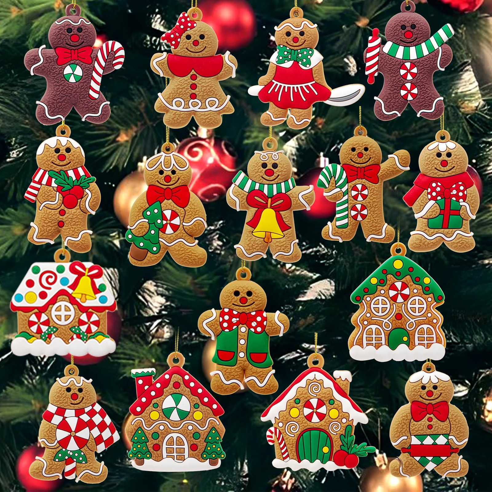 GXGGUS 16 PCS Gingerbread Man Ornaments for Christmas 