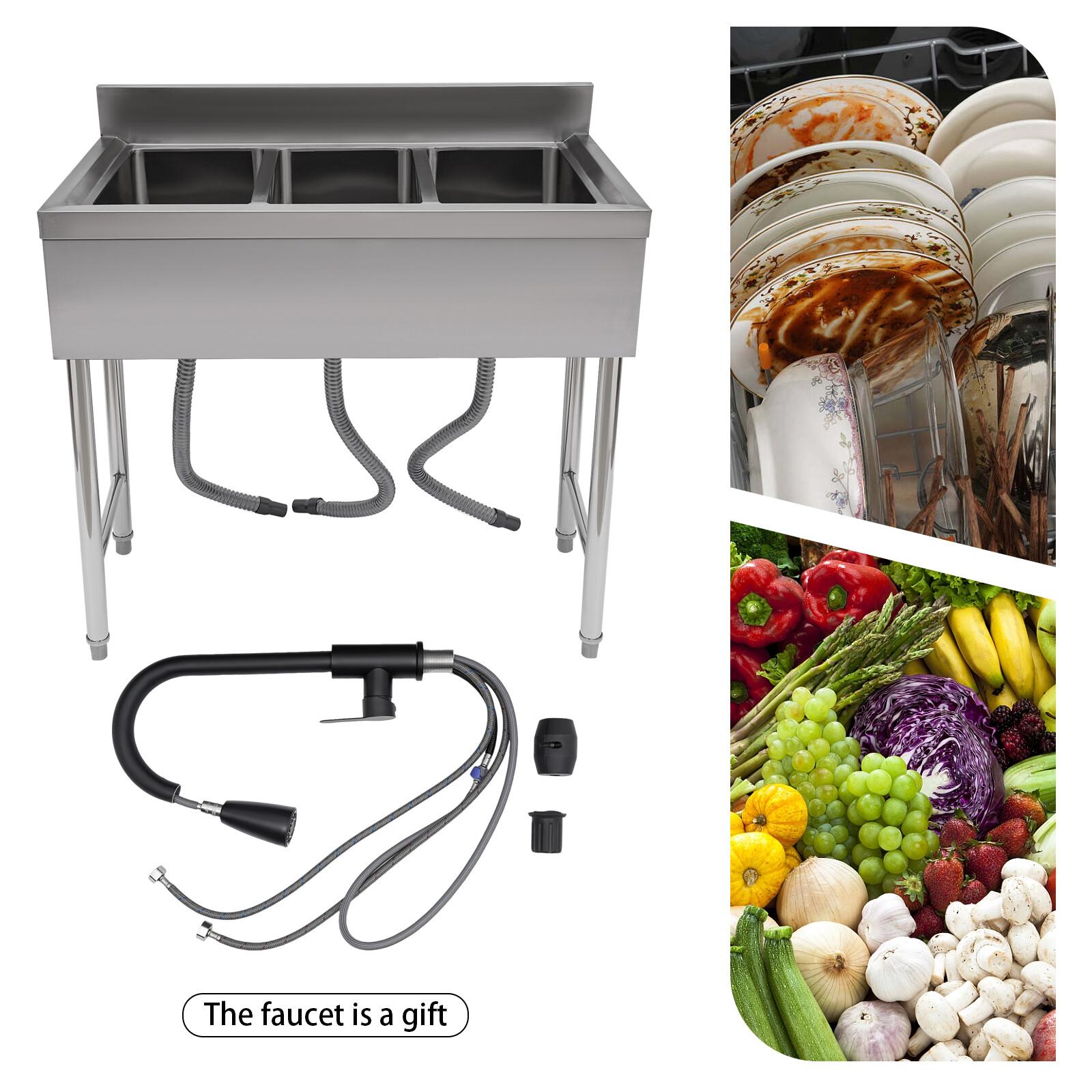 304 Stainless Steel Kitchen Sink, 3 Bowls Kitchen Bar Sink, Kitchen Bar Sink