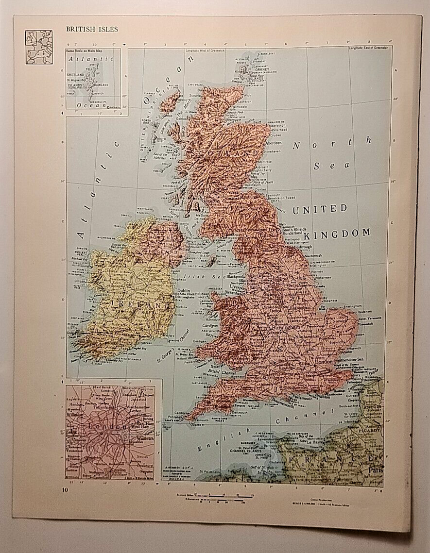 Vintage BRITISH ISLES Atlas Map 1965 MSM Rand McNally Cosmopolitan World Atlas