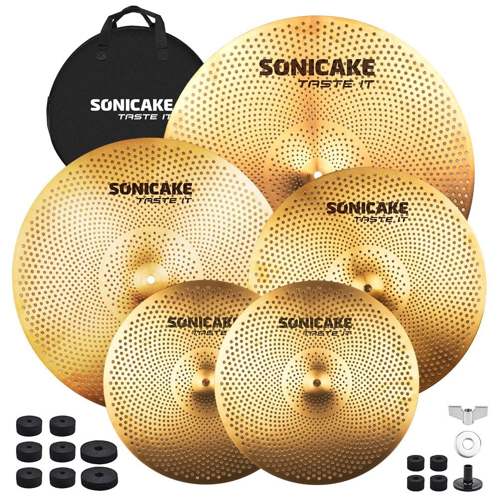 SONICAKE Low Volume Cymbal Pack Quiet Golden Mute Set with Bag 