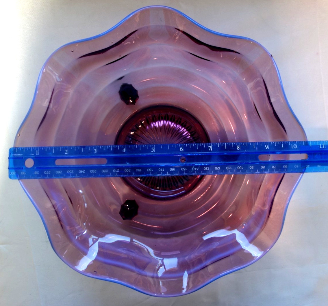 FENTON"1920s~SRC~10.5"3ftd"RINGED"BOWL"VTG"AMETHYST PURPLE OPALESCENT GLASS~XLNT