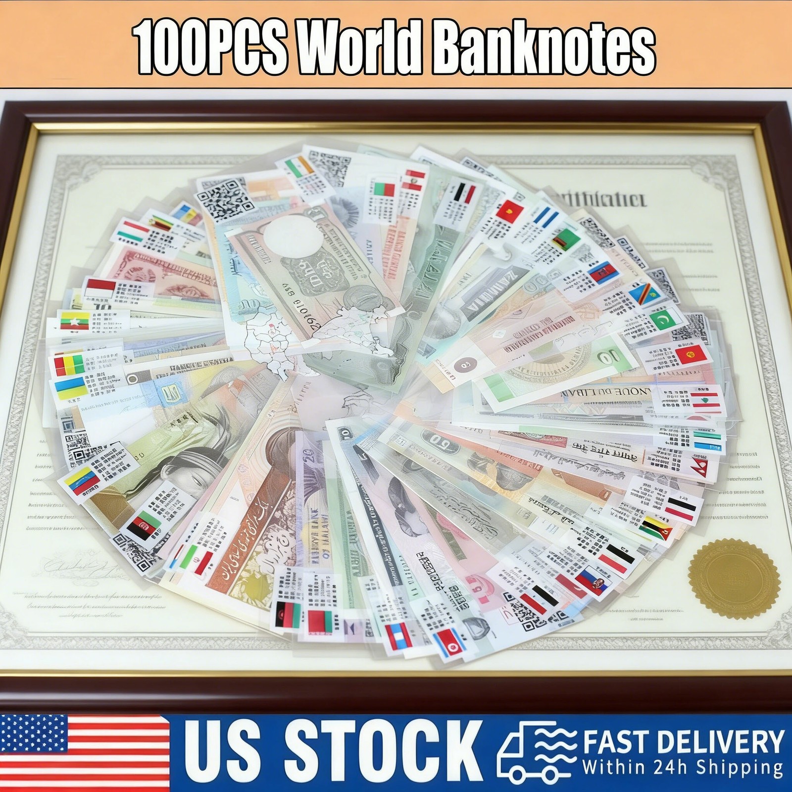 100 Rare World Banknote Lot | Uncirculated Foreign Currency W/ Collectible Bonus