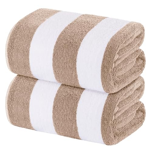  Beach Towels Oversized Cabana Stripe Cotton Bath Towel Large - Cabana Beige