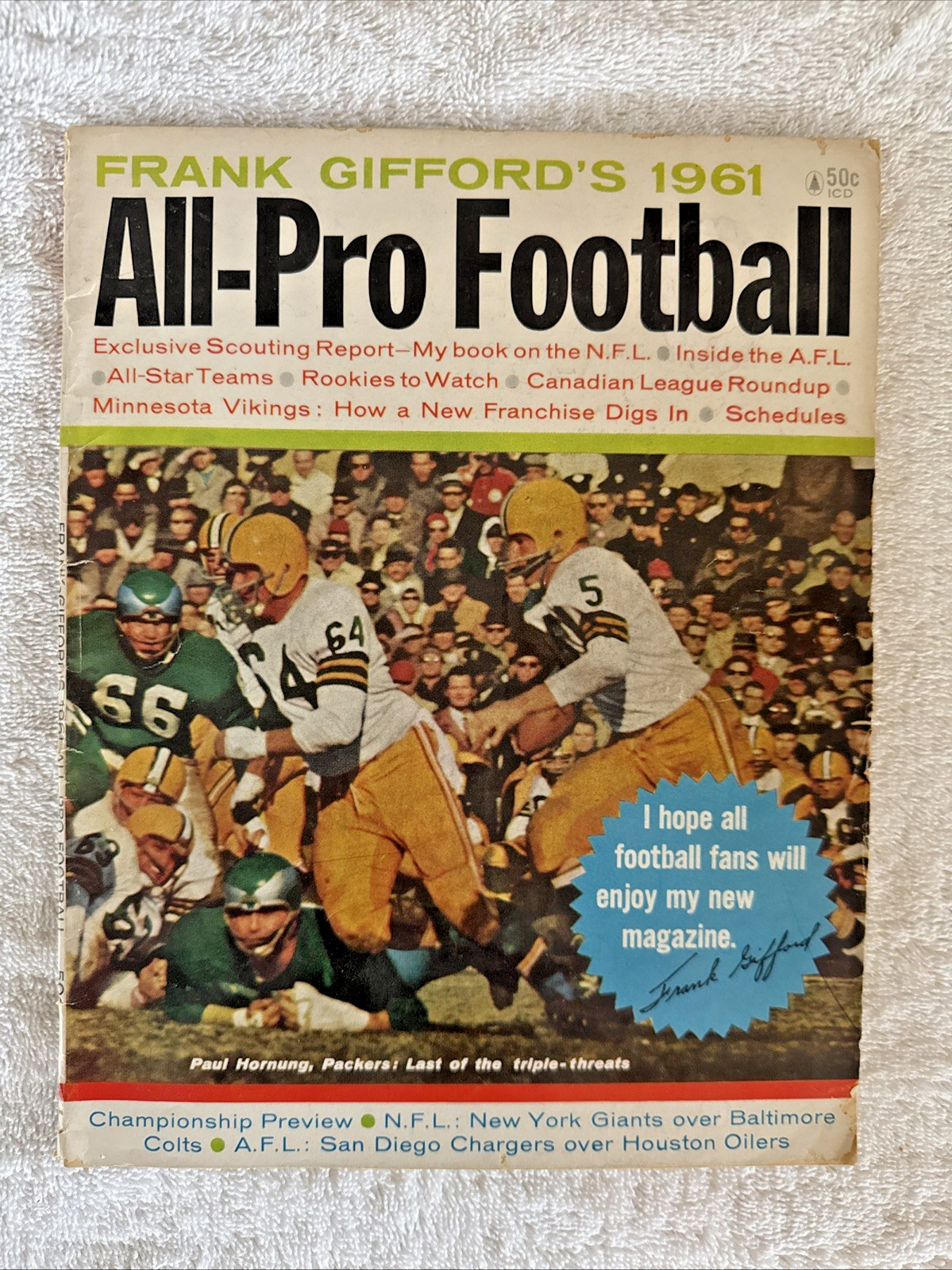 Frank Gifford’s 1961 All-Pro Football Magazine NFL Vintage Sports Collectible