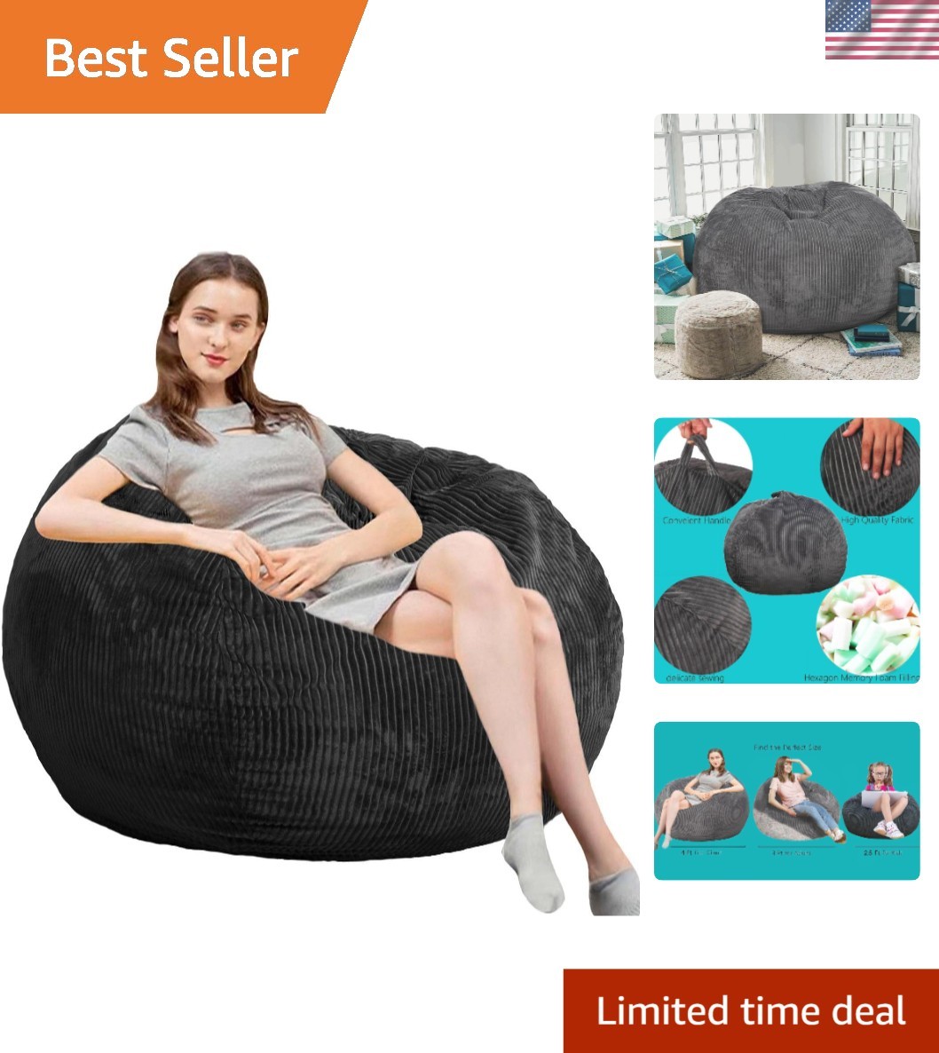 Bean Bag Chair with Faux Fur Cover 3ft Memory Foam Large Lounge Sofa for Adul...
