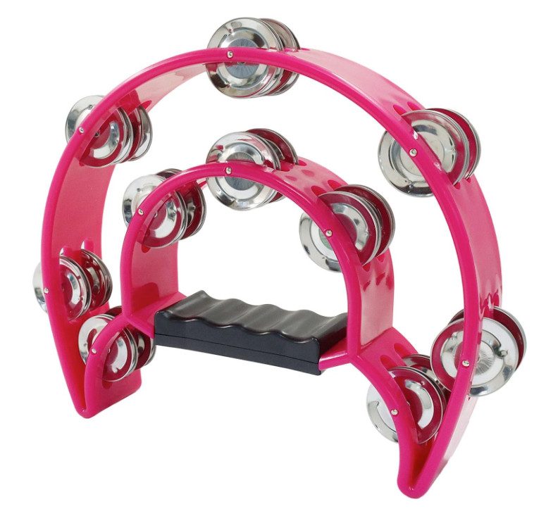 Tambourine Double Row, Metal Jingles Hand Held Percussion, Half Moon Tambourine