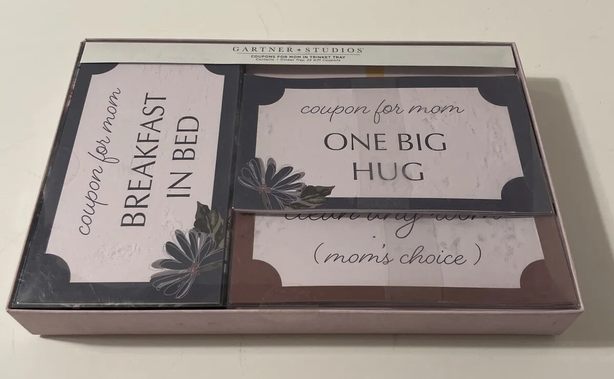 New - Gartner Studios 24 Coupons For Mom w/Trinket Tray - Birthday/Mothers Day