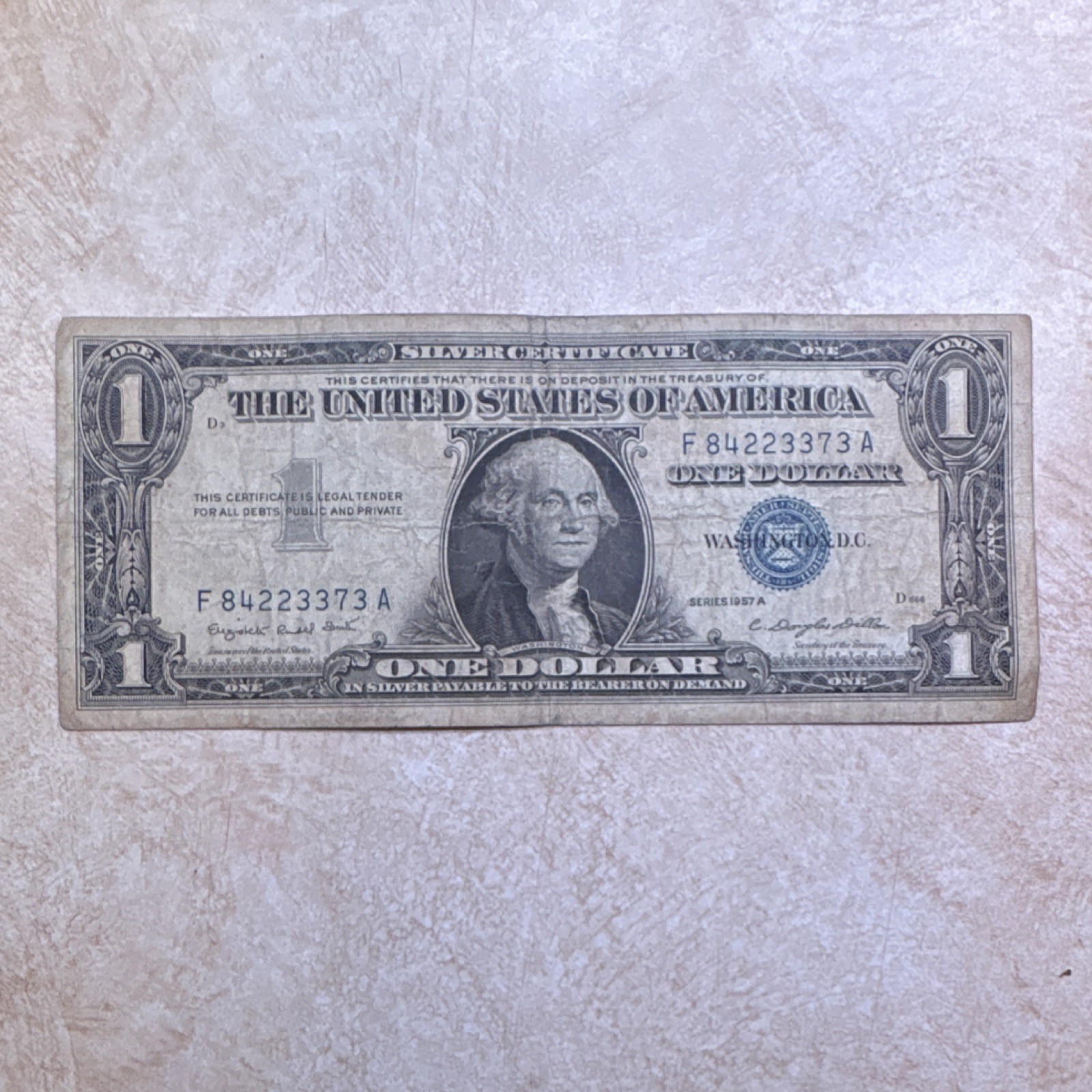 1957 $1 Silver Certificate Banknote Blue Seal F84223373A Circulated