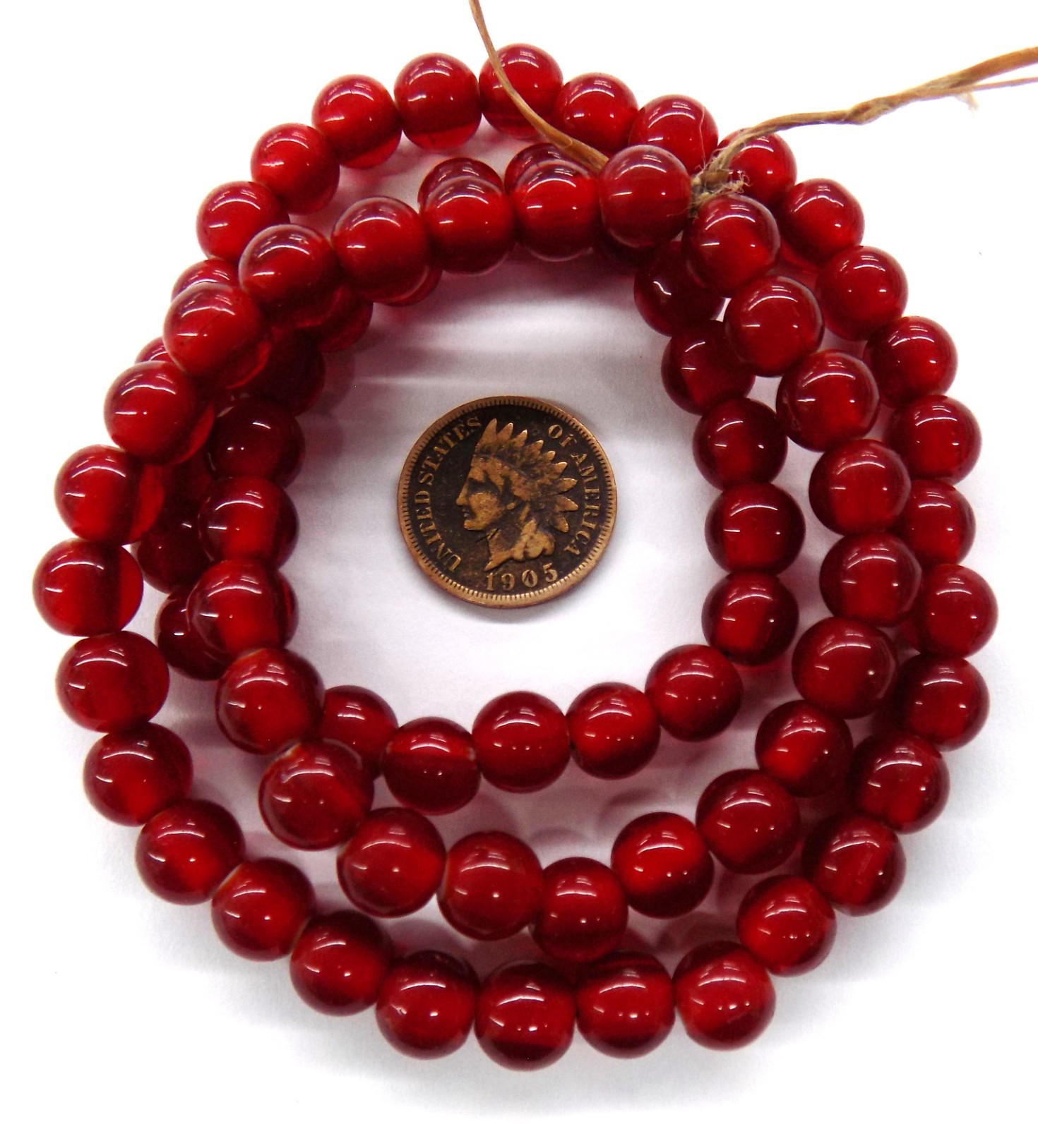 75 Dark Cranberry Red White Heart 8mm African Trade Beads T4394