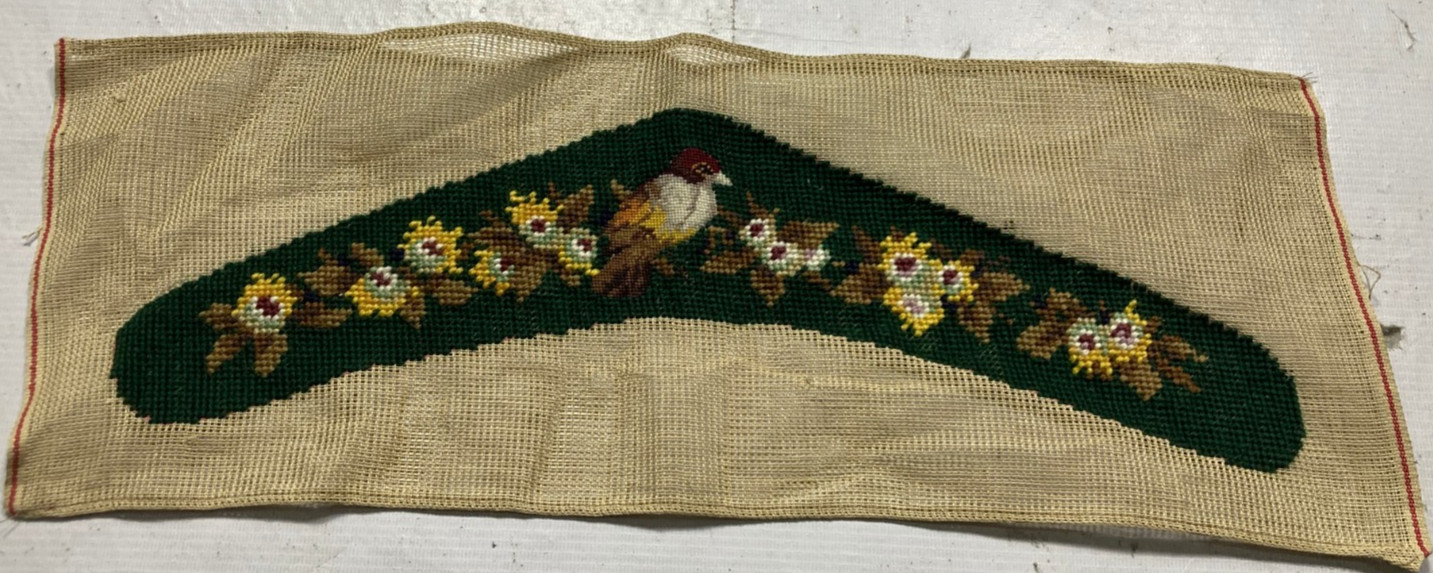 Vintage French Needlepoint Lovely Floral Scene Home Decor Cushion Front 50x20 cm