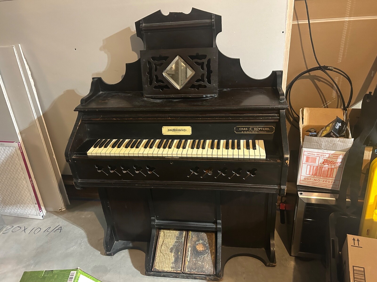 Antique Pump Organ, manufactured by John Malcolm & Co 
