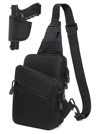 CCW Concealed Carry Chest Bag with Gun Holster, Adjustable Tactical Sling Black