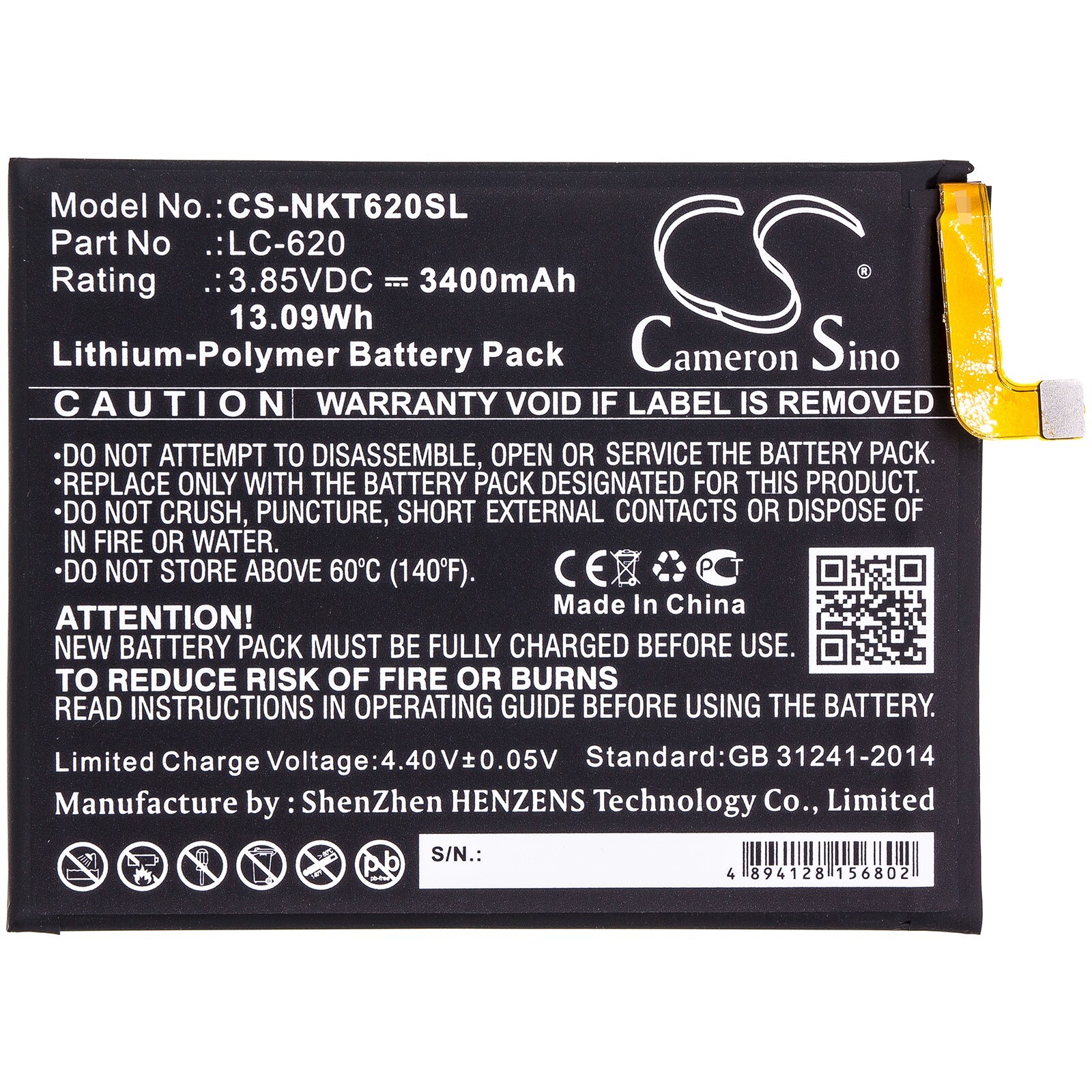 Li-Polymer BATTERIE 3.85V 3400mAh Type LC-620 For Nokia 6.2