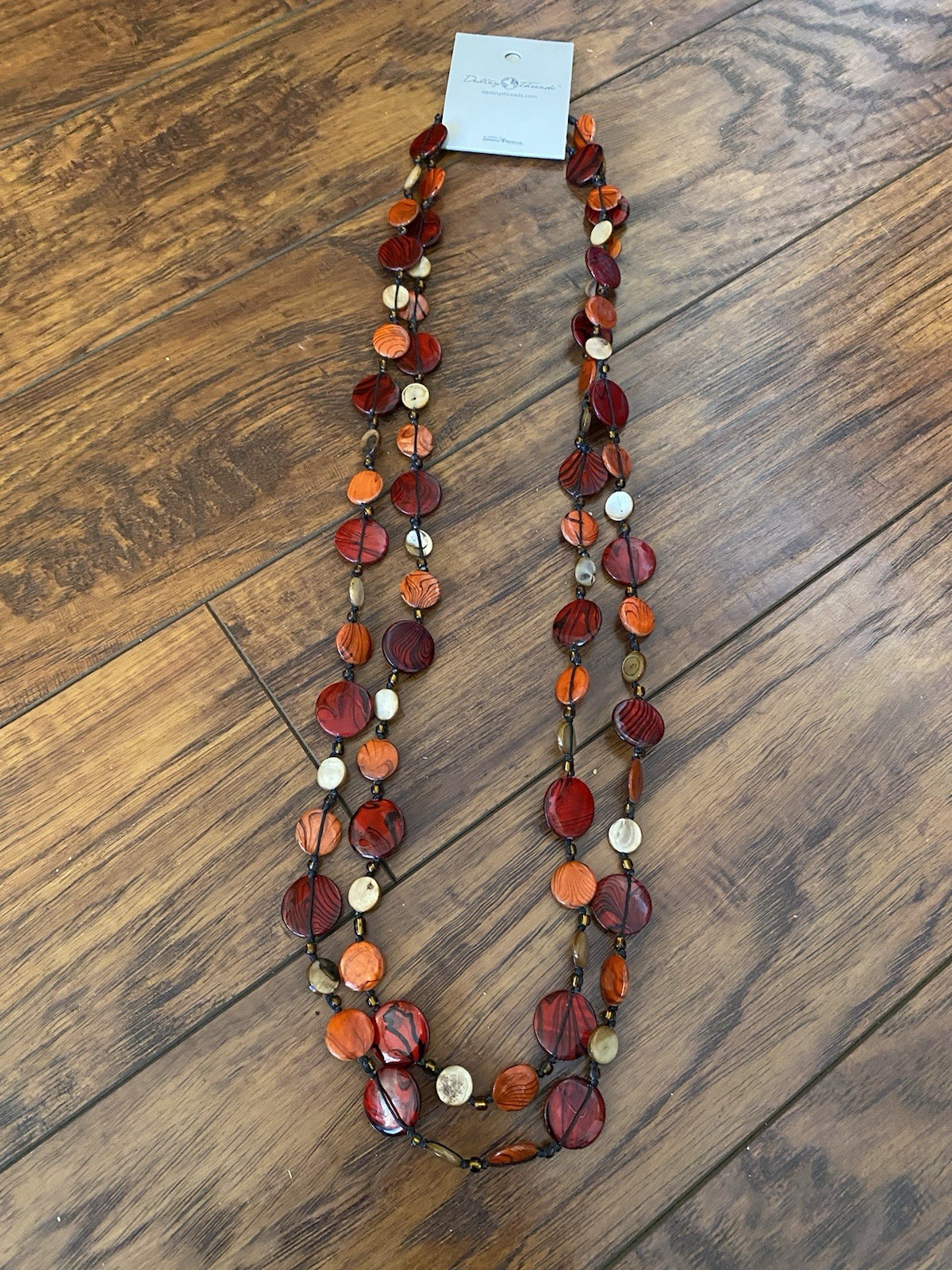 NEW Orange Beaded Long Necklace Artisan Handcrafted Multi Strand Boho Gypsy