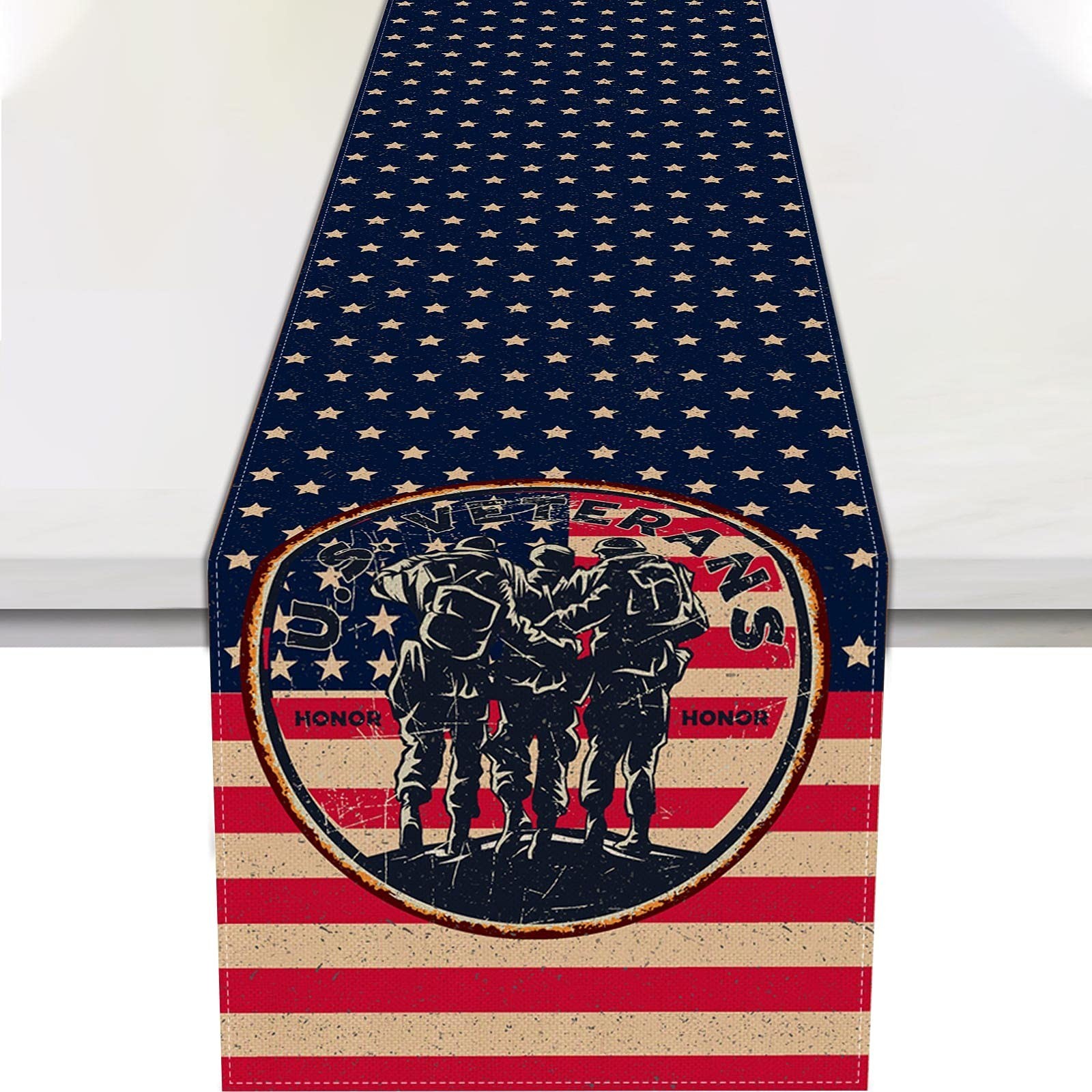 Vohado Memorial Day Table Runner Patriotic Soldier USA Stars and Stripes Vete...