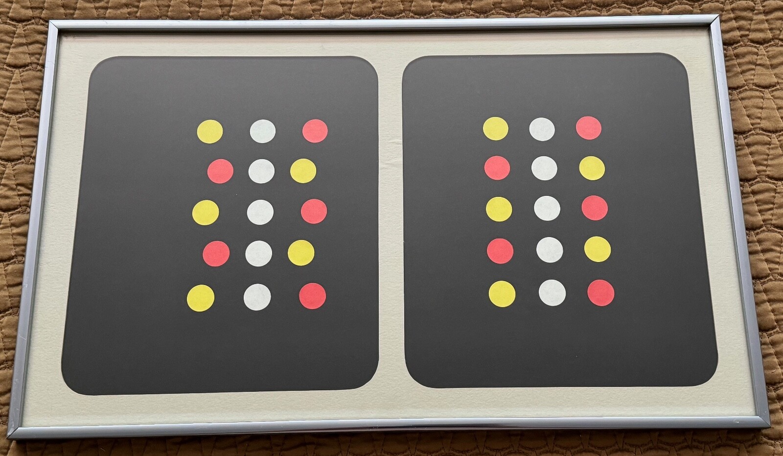 Vintage 80s Black Red Yellow White Dots Collage Modern Art Wall Hanging Signed