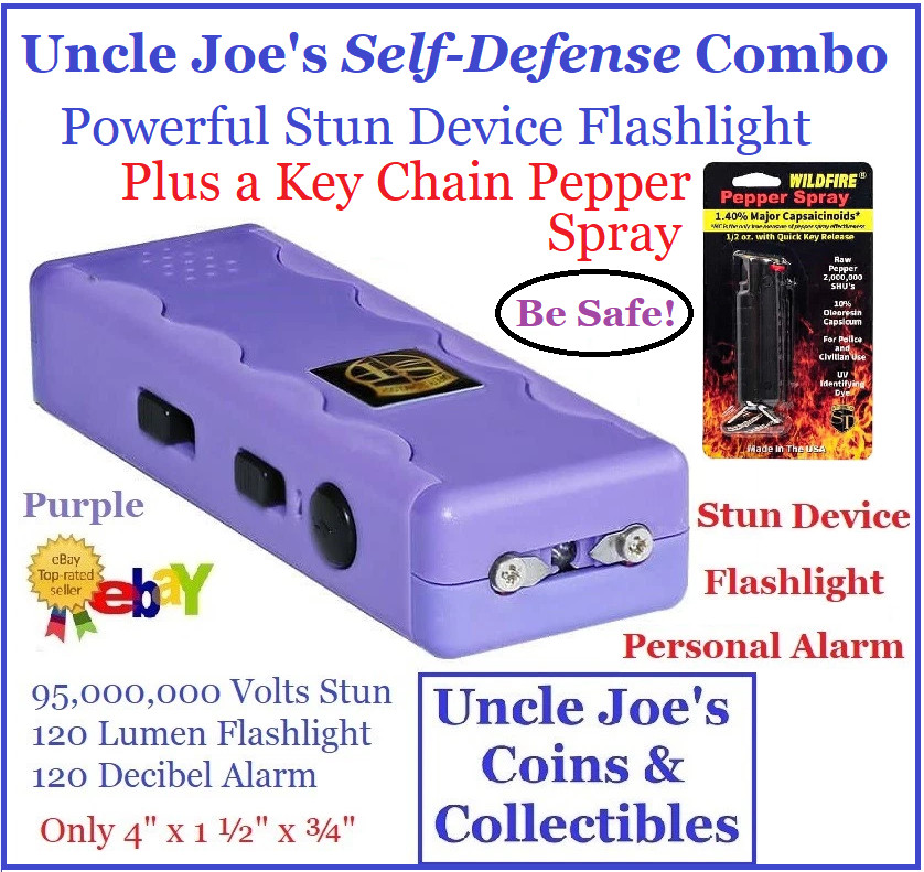 COMBO: Pepper Spray PLUS Very Powerful Stun Alarm Flashlight 95 Million Volts