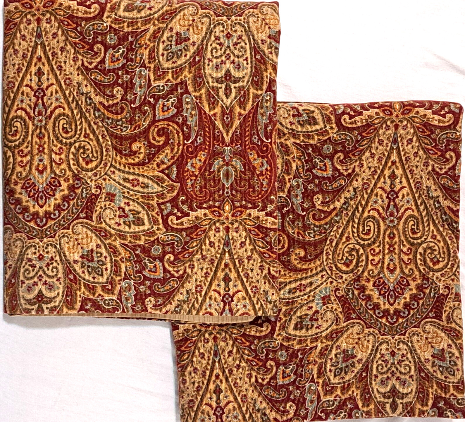 Tommy Hilfiger PILLOW SHAM (2) Paisley -  Deep Colors Red Mustard Blue A PAIR