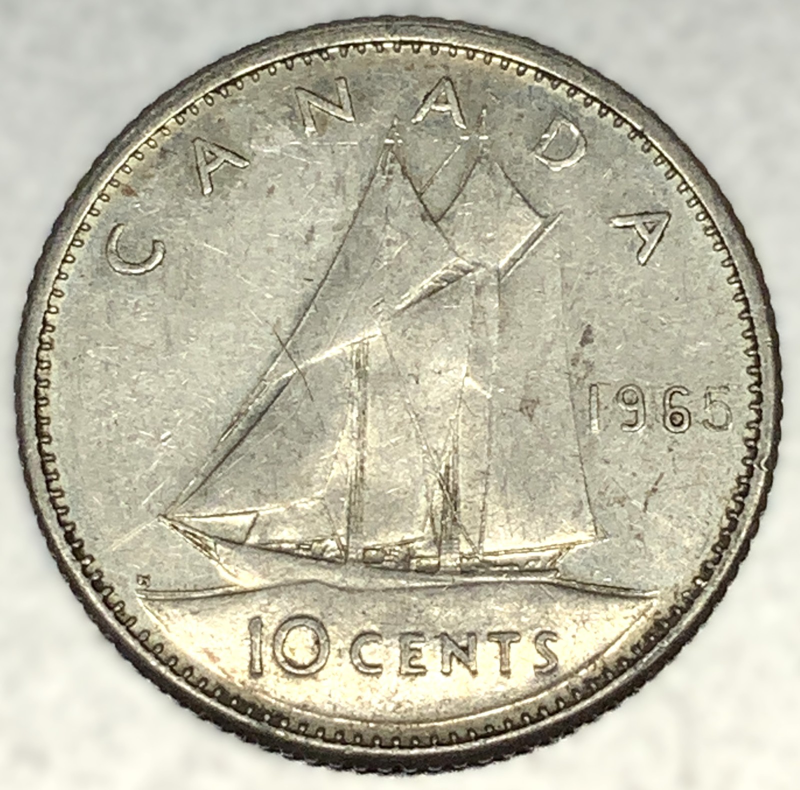 1965 Canada 10 Cents Dime 0.8000 Silver ASW 0.06 Oz Coin Free Shipping - 2477