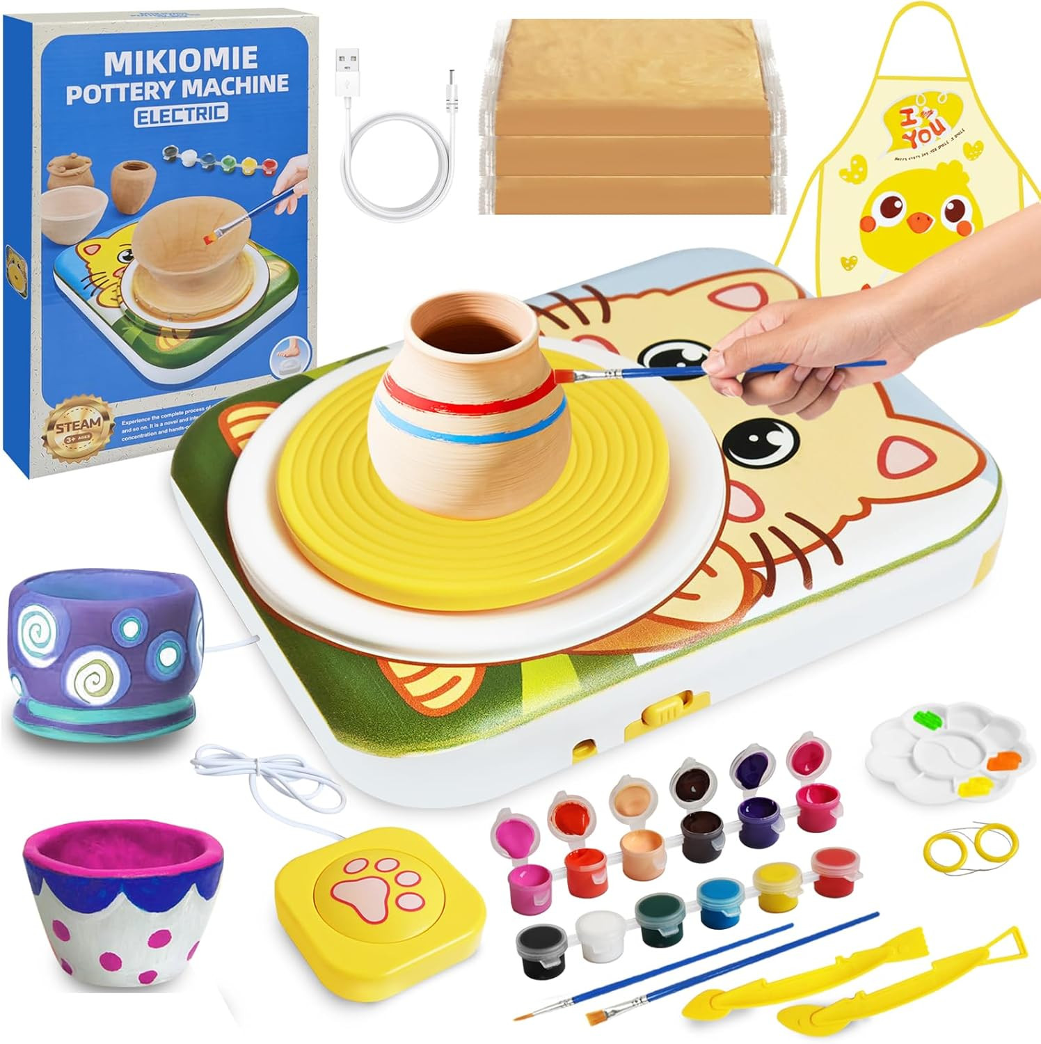 Electric Pottery Wheel for Beginners with Foot Pedal, 3 Clay Packs(1.7Lbs Total)