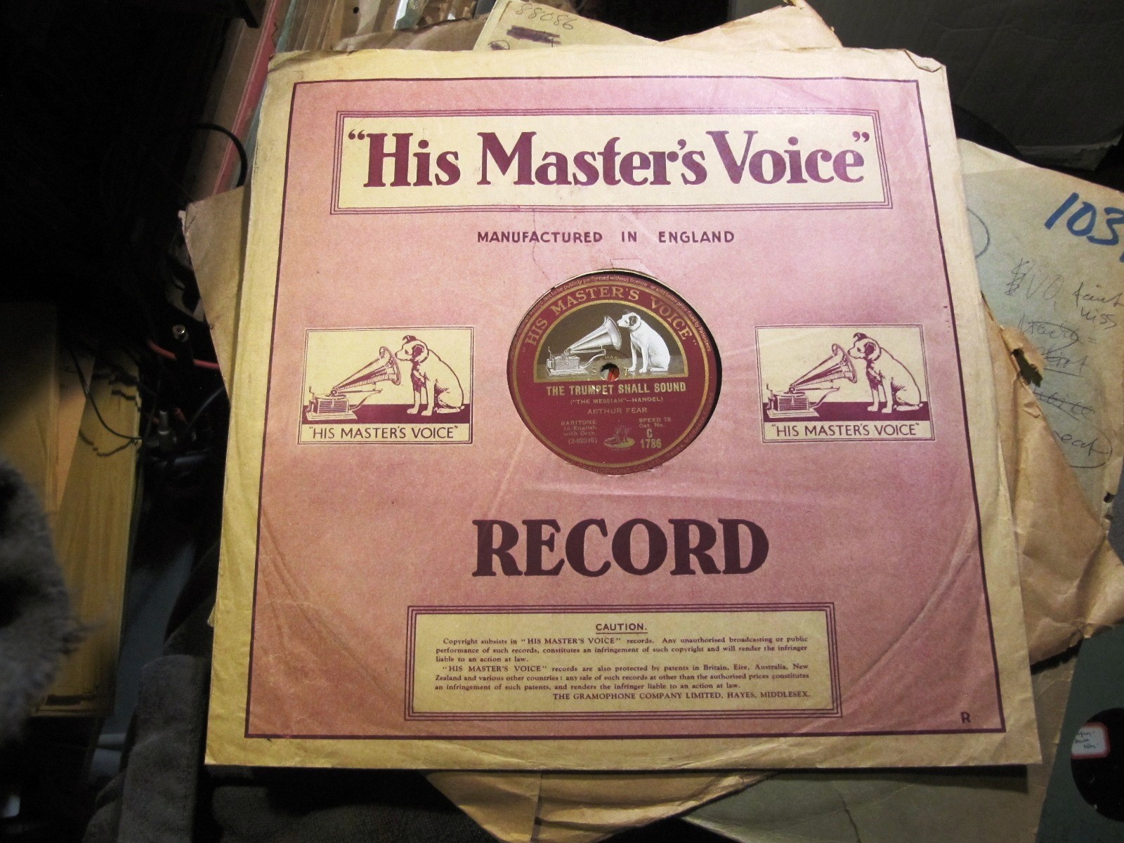 1929 Arthur Fear Welsh Barit ELIJAH Lord God of Abraham Handel MESSIAH HMV 1786