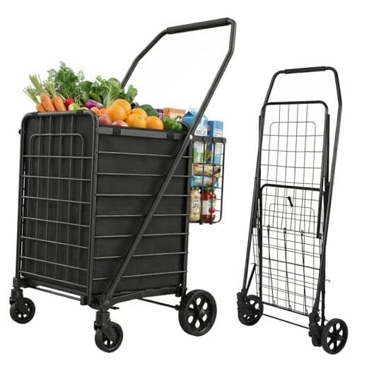 Folding Shopping Cart with Waterproof Liner & 360° Swivel Wheels | 