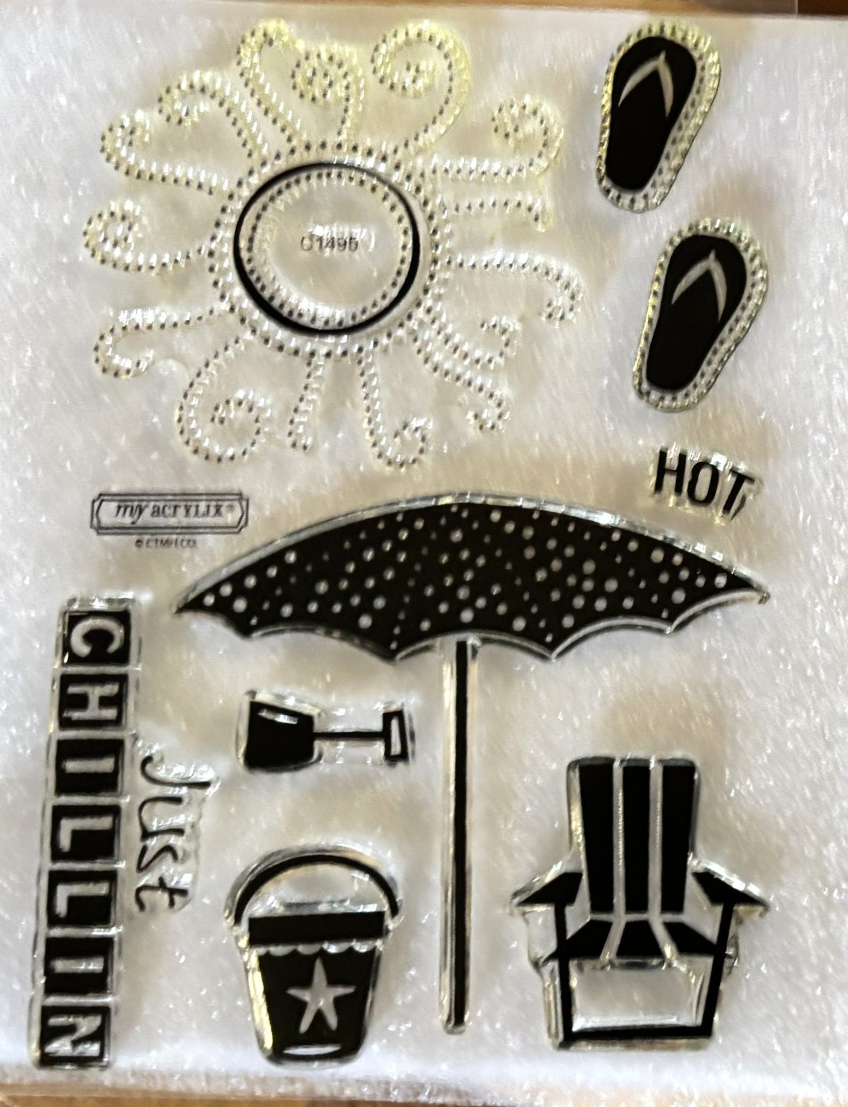 CTMH C1495 JUST CHILLIN' ~ Sun, Beach Umbrella & Chair, Flip Flops, Sand Bucket