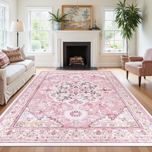  Pink Area Rug 8x10 Large Boho Washable Soft Carpet for Living Room Bedroom 