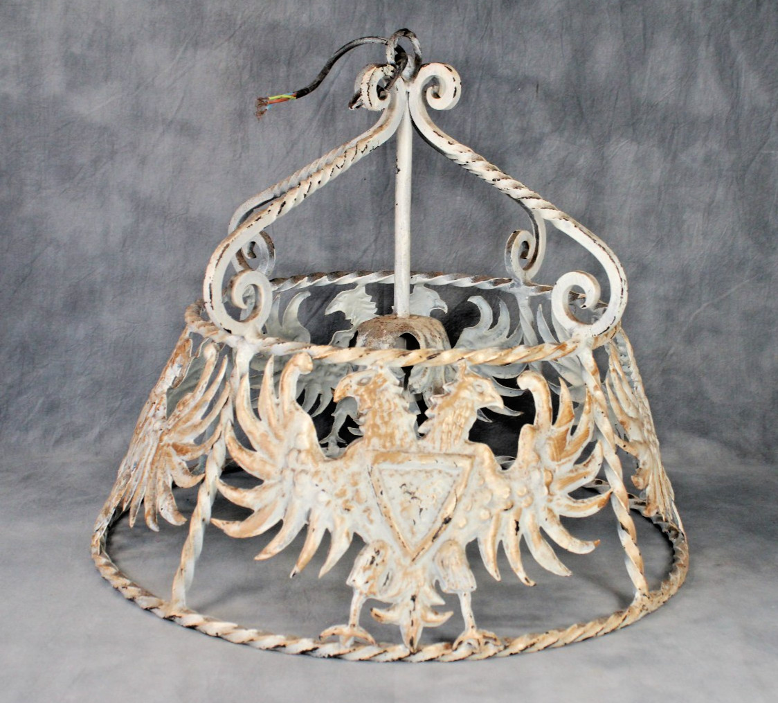 Rare Vintage Large Wrought Iron French Chateau Eagle Chandelier Ceiling Light