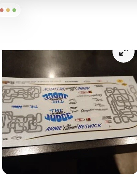 1/64 CUSTOM WATERSLIDE DECAL - THE JUDGE G.T.O. - ARNIE BESTWICK