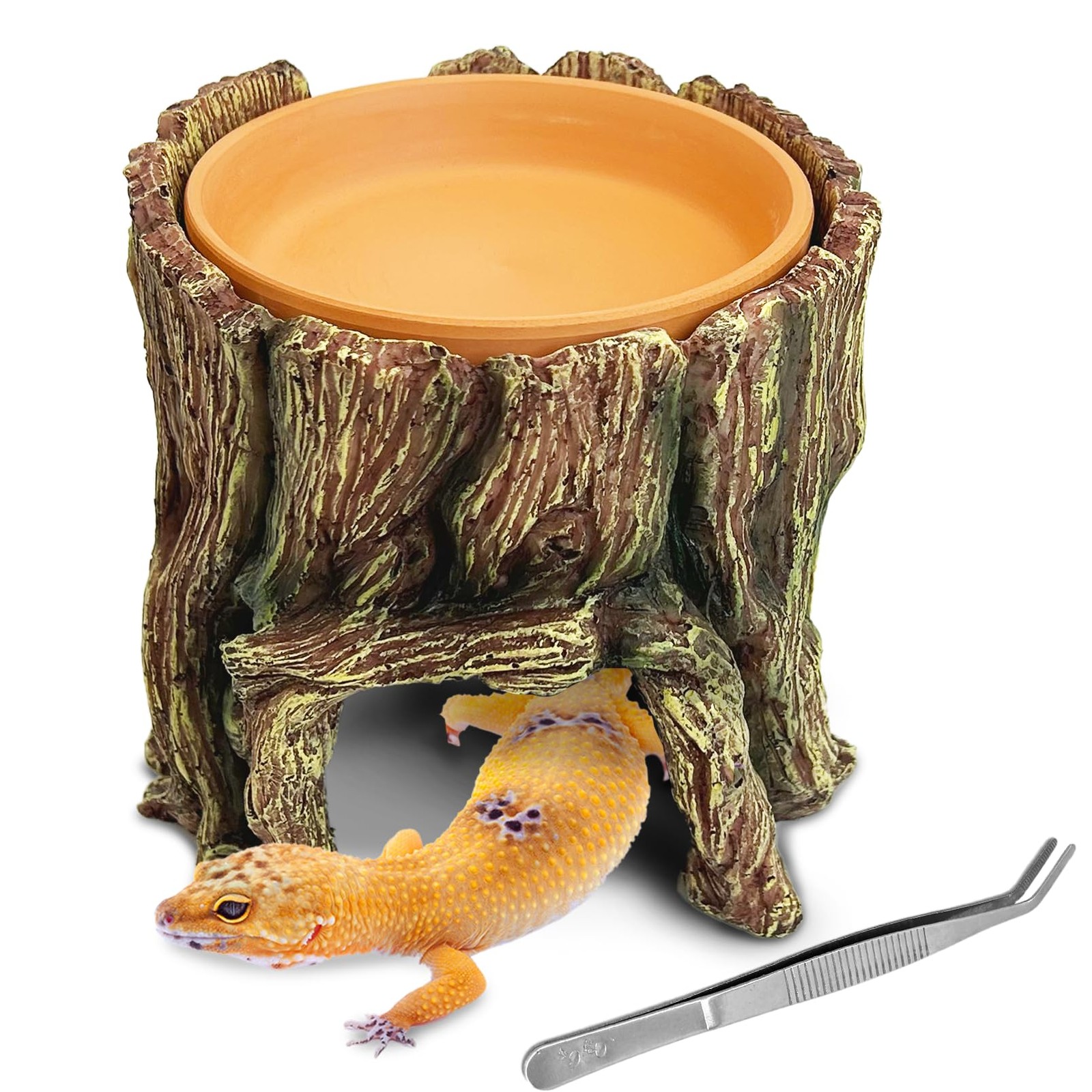 2 in 1 Reptile Hide Cave with Removable Sump and Humidity Water Dish Reptiles...