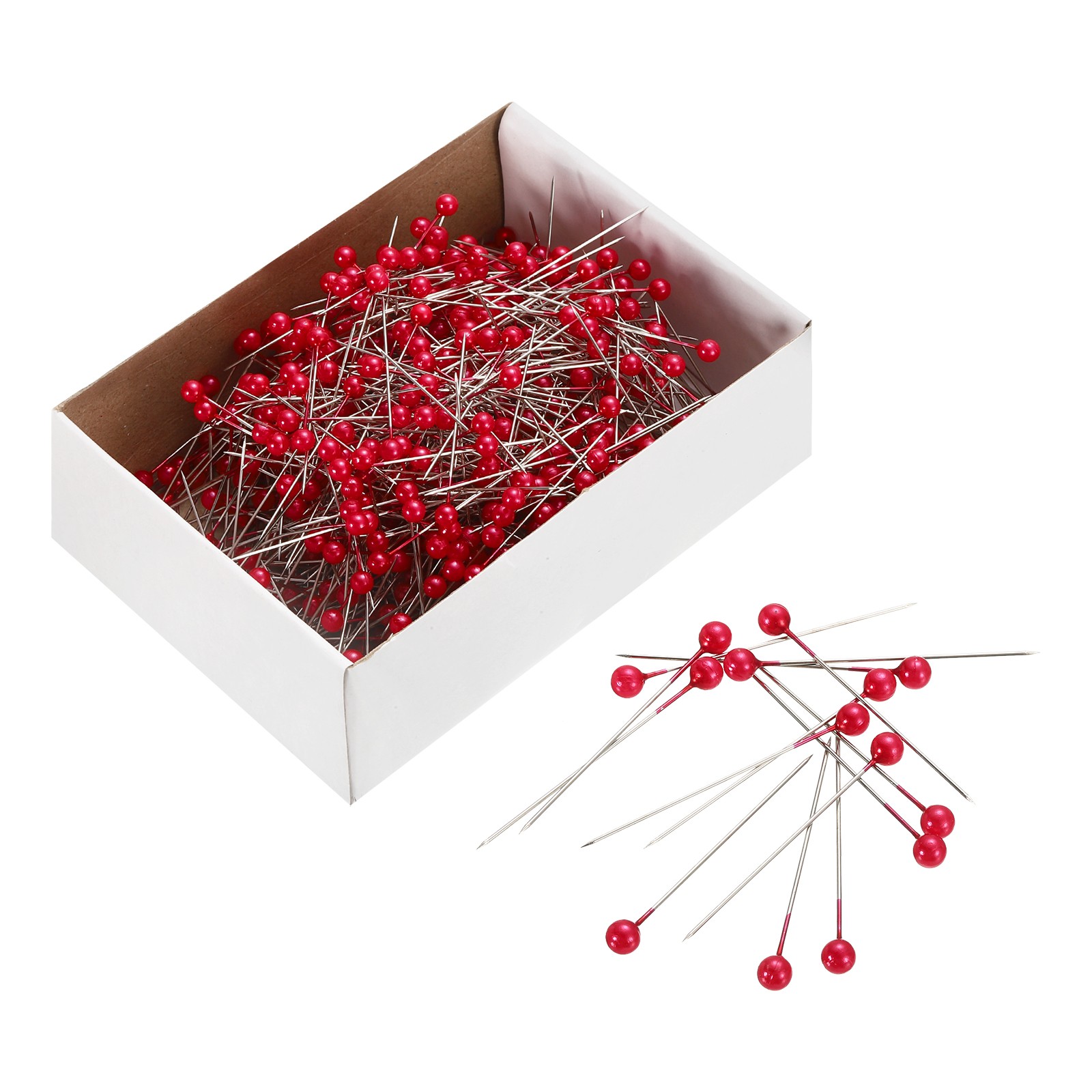 800pcs Sewing Pins Round Pearl Dressmaking Corsage Pins Straight Pins Red