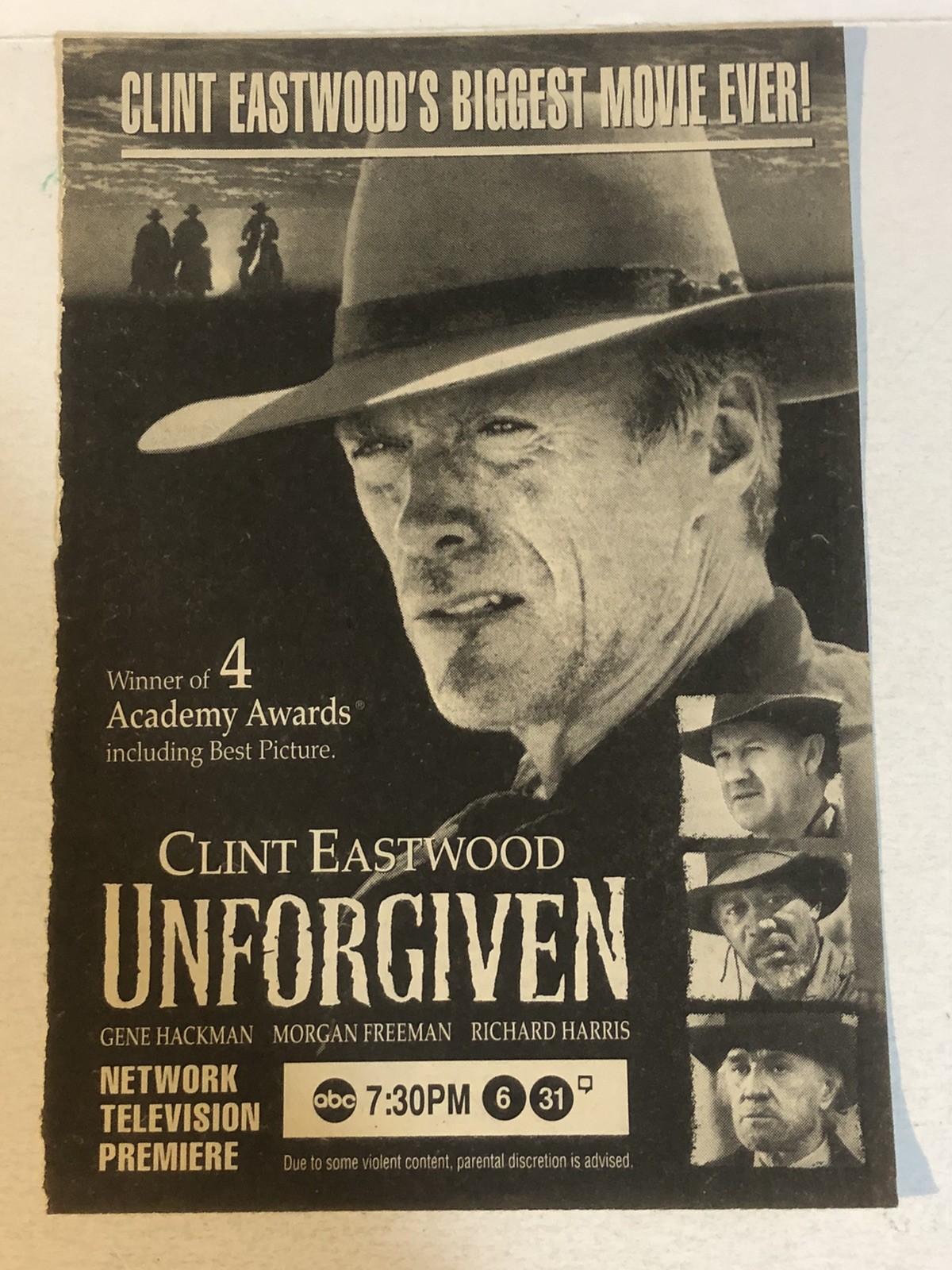 Unforgiven Movie Clint Eastwood Gene Hackman Vintage Print Ad Tpa27