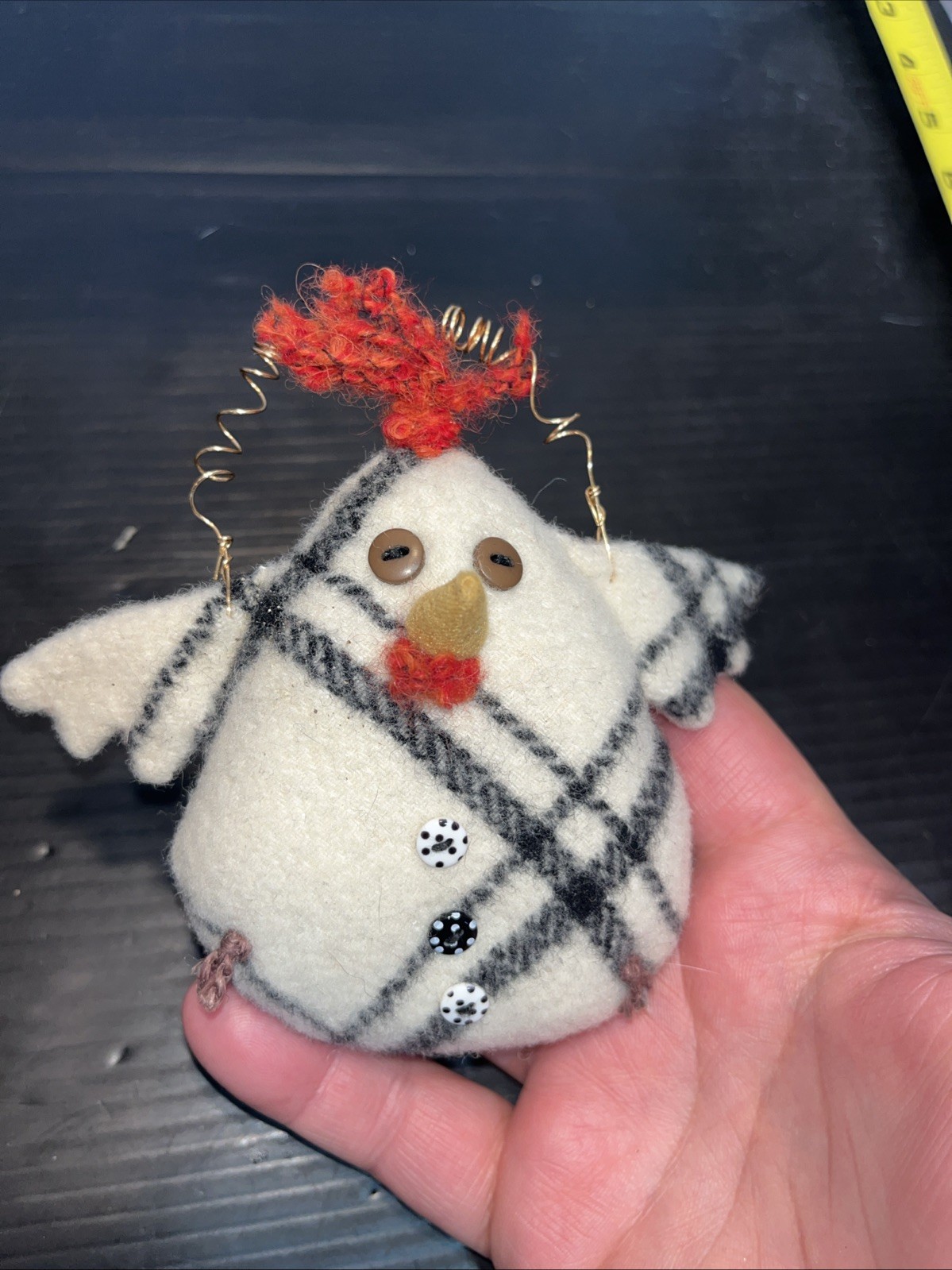 Vintage White Black Felt Easter Chickens Rooster Ornament 5" Hen Izzy’s Bits