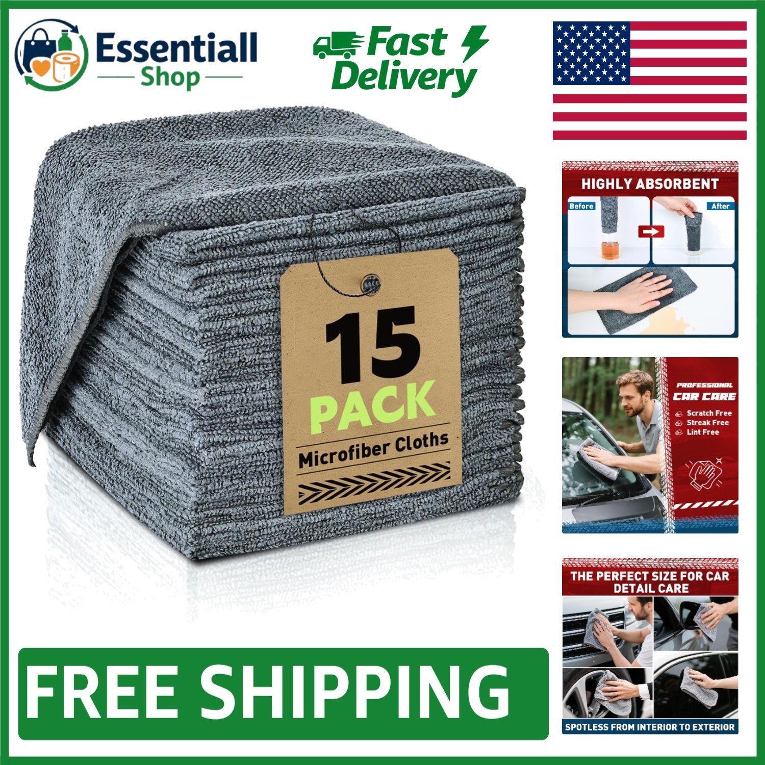 15-Pack Microfiber Towels - Lint-Free, Reusable Cloths for Home & Auto Cleaning