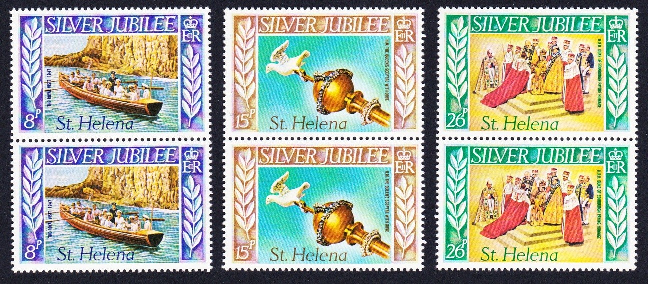 St. Helena Silver Jubilee 3v in vertical pairs 1977 MNH SG#332-334 Sc#311-313
