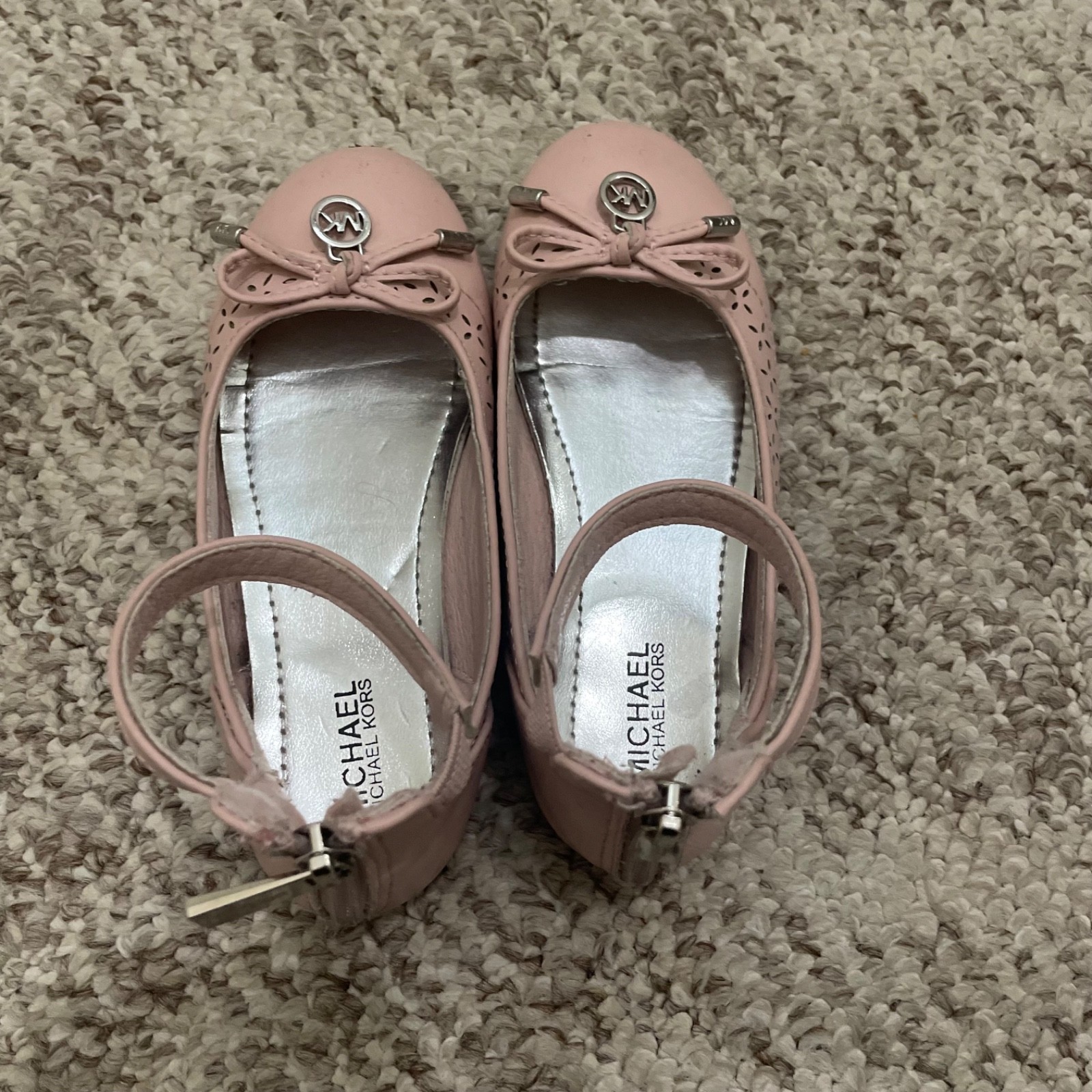 Michael Kors Toddler Flats Girls Size 11 Pink Zip Formal Designer Logo Shoes