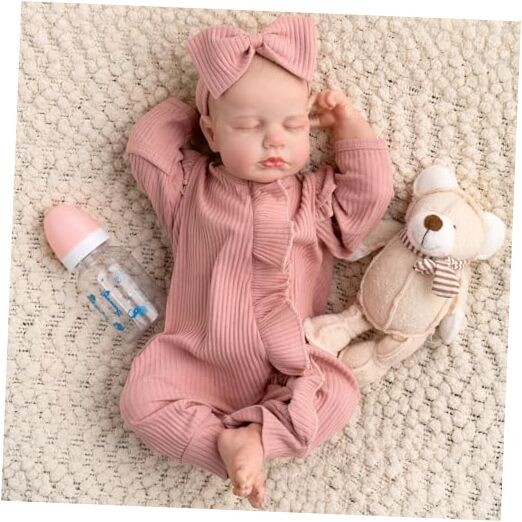  Realistic Reborn Baby Dolls, Sleeping Real Life Soft Body Baby Girl, 18 Pink