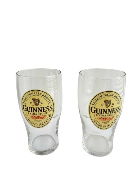 (2) Guinness Extra Stout Draught Beer Pint Glass St James Gate Dublin