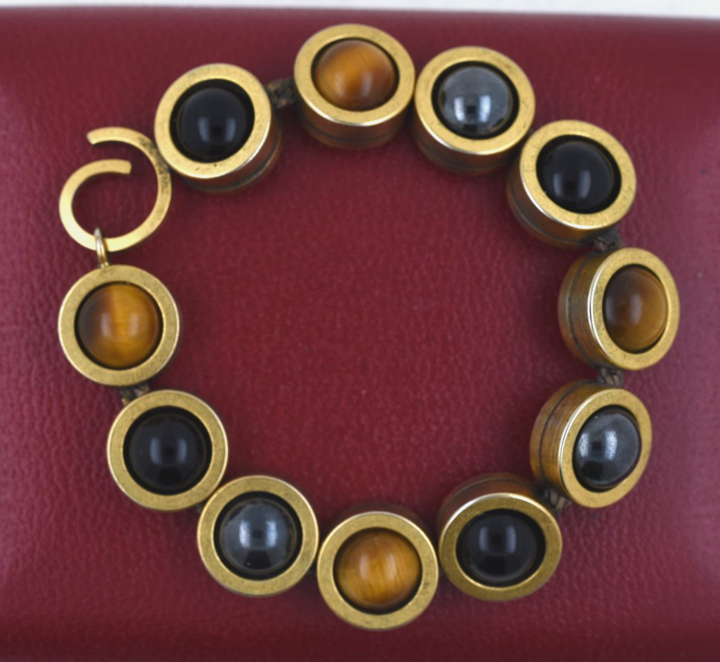 Patricia Locke Bracelet Gold Metal W/ Cabochon Stones 7 ¼ Inch