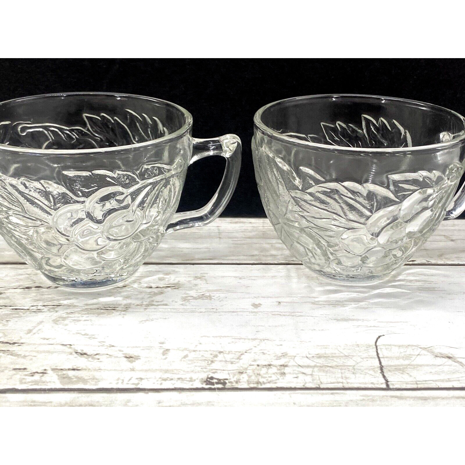 Vintage Indiana Princess Clear Glass Grape Leaf Punch Replacement Cups Set of 2