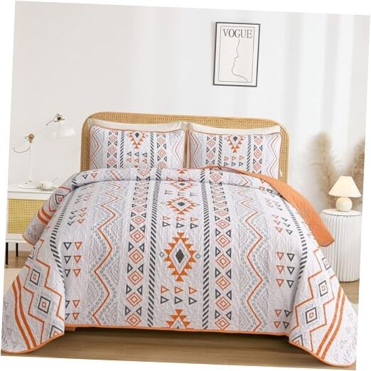  Boho Aztec Quilt Set Size 3 Pieces Ultra Soft Lightweight Fall King Terracotta