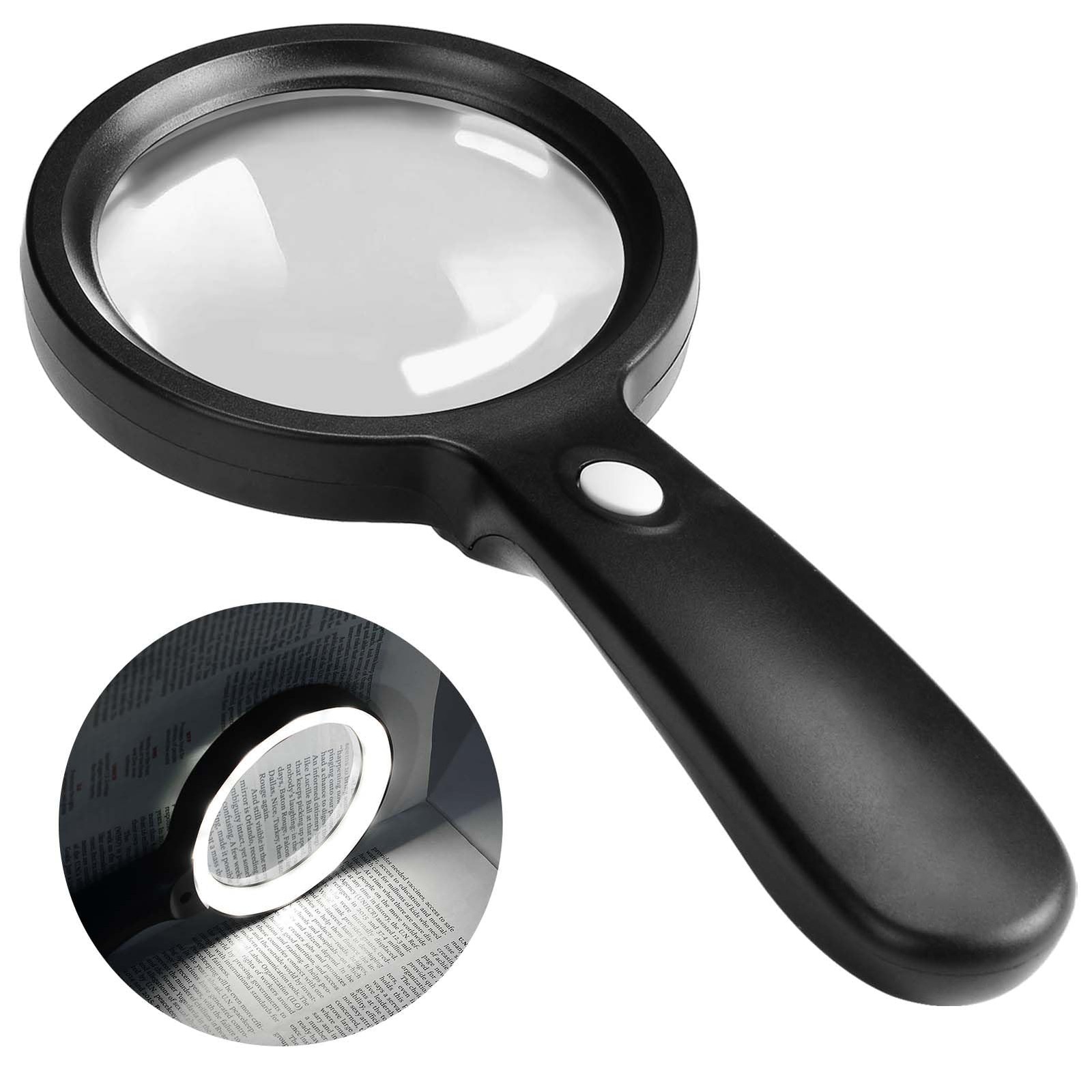 JMH Magnifying Glass with Light, 3X Handheld Large 4.17 inches, Black 