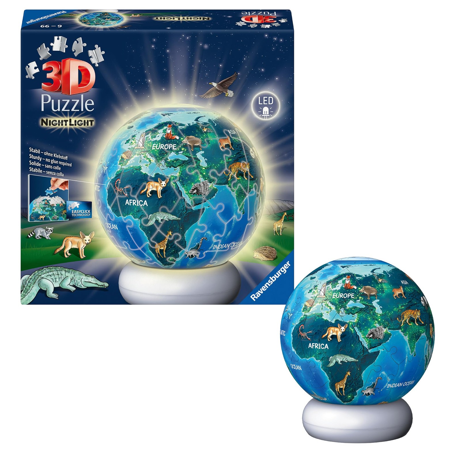 Ravensburger Earth at Night 72-Piece 3D Nightlight Puzzle – Glow-in-the-Dark Puz