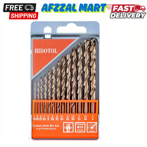 13 PCS Cobalt Drill Bit Set M35 HSS Twist Drill Bits 1/16"-1/4" for Hardened ...