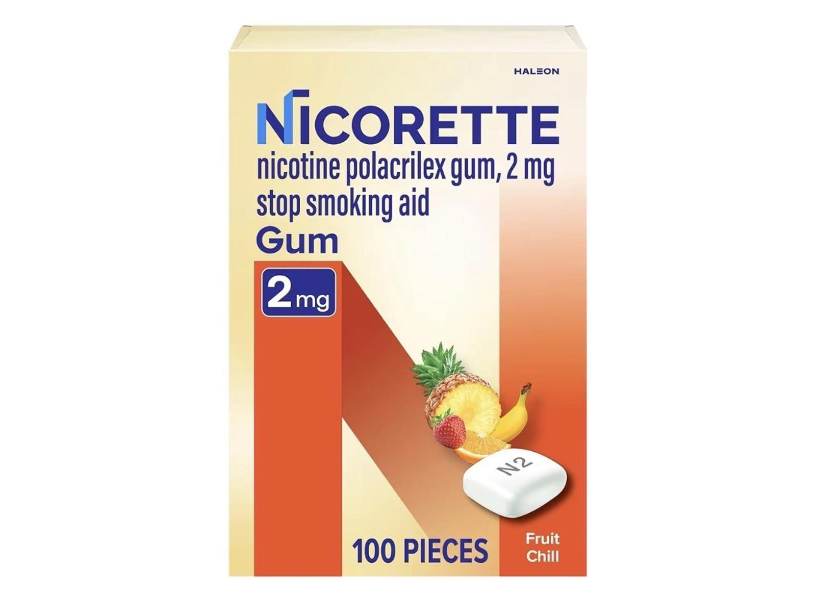 Nicorette 2mg Nicotine Gum Fruit Chill 100 Ct Stop Smoking Aid New Sealed