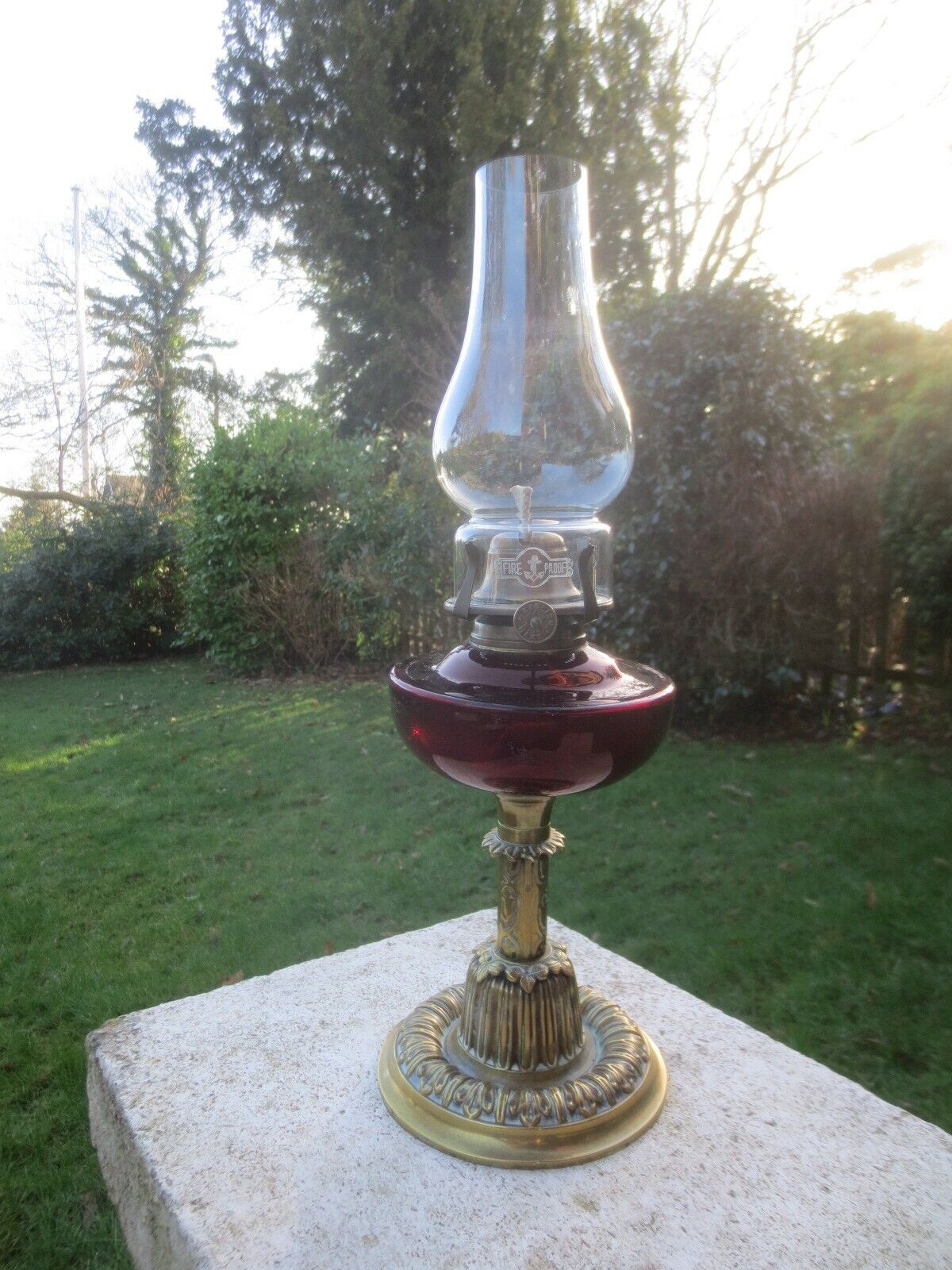 ANTIQUE ENGLISH MAKE  OIL LAMP & CHIMNEY